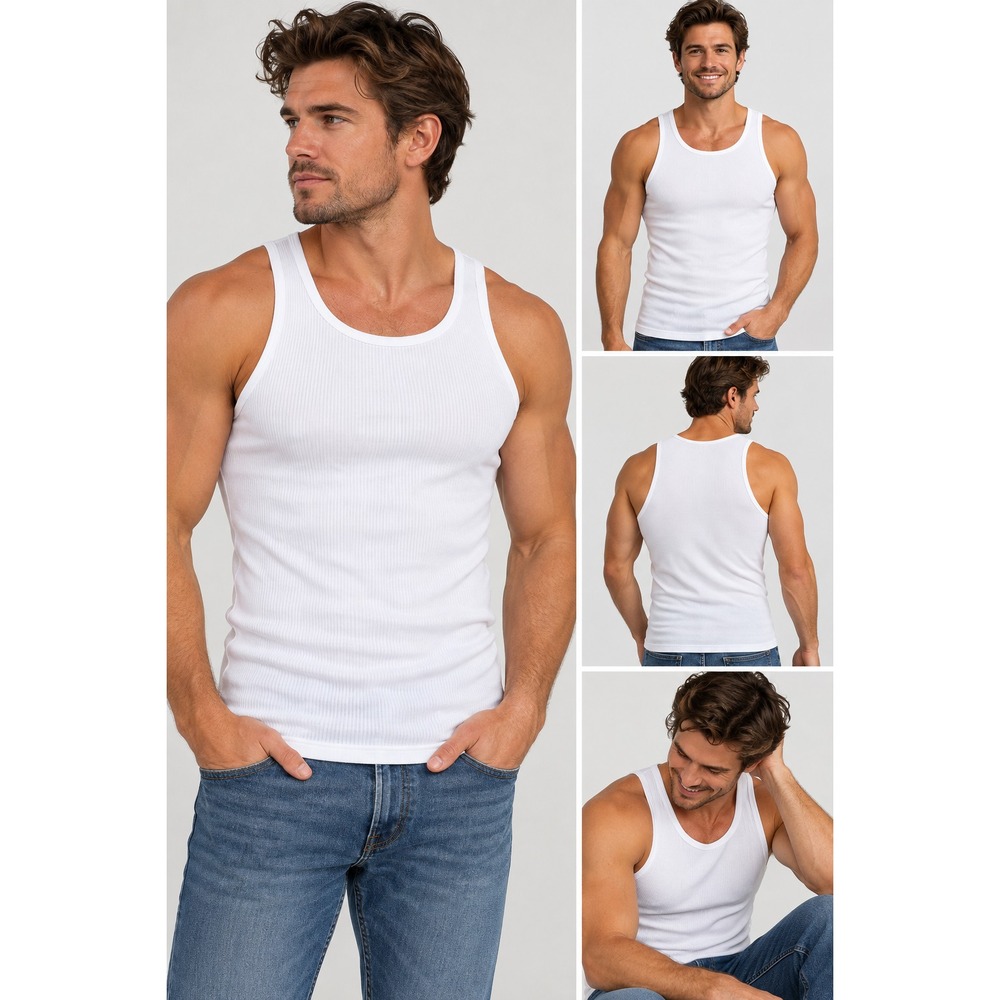 Hangout Men's White Cotton Blend A-Shirt Tank Top Undershirt 3-Pack Size L